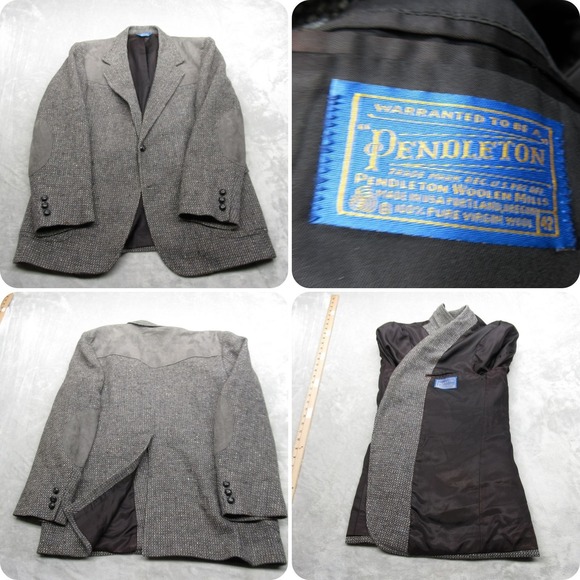 Pendleton Wool Blazer Mens 42 Gray Sport Coat Suede Shoulder USA VTG 70 80s READ - Picture 1 of 16